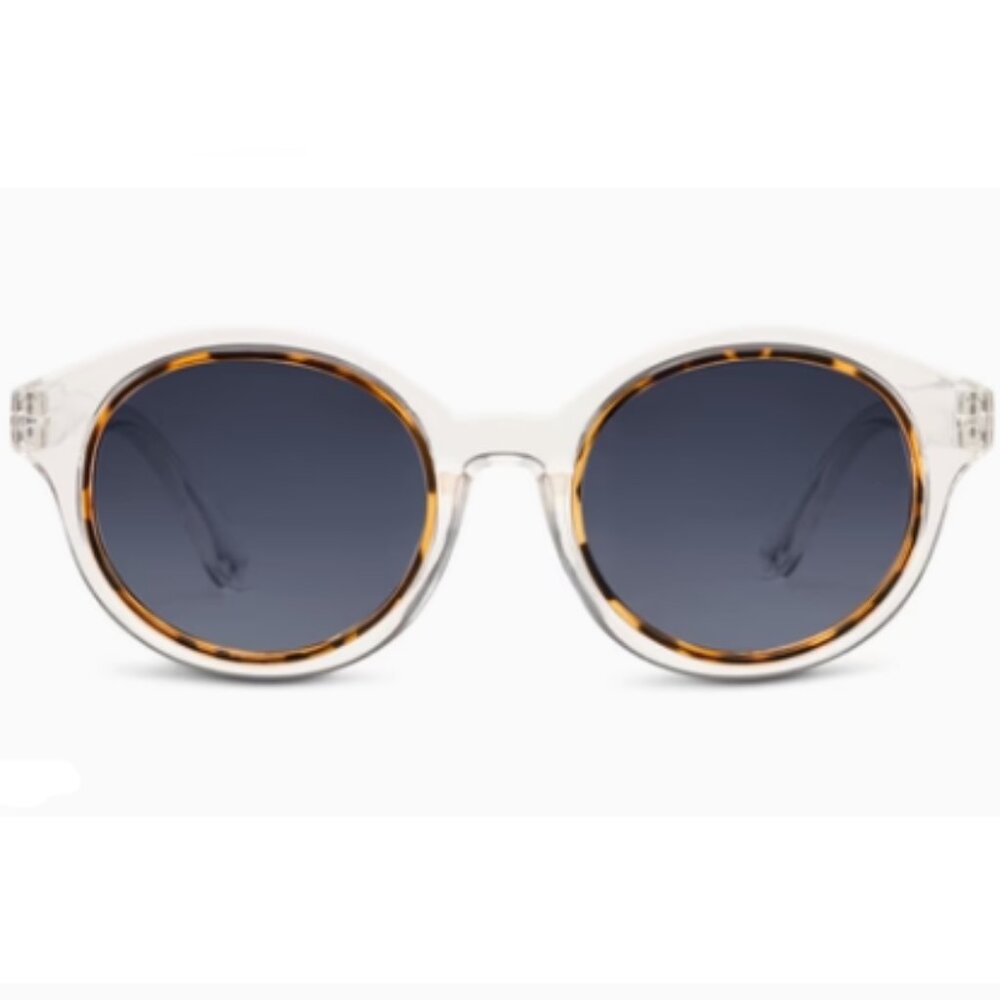 Clear Frame Sunglasses with Tortoise Trim and Dark Lenses